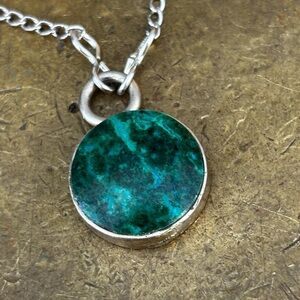 Silver Pendant Necklace with Green-Blue Chrysocolla Stone